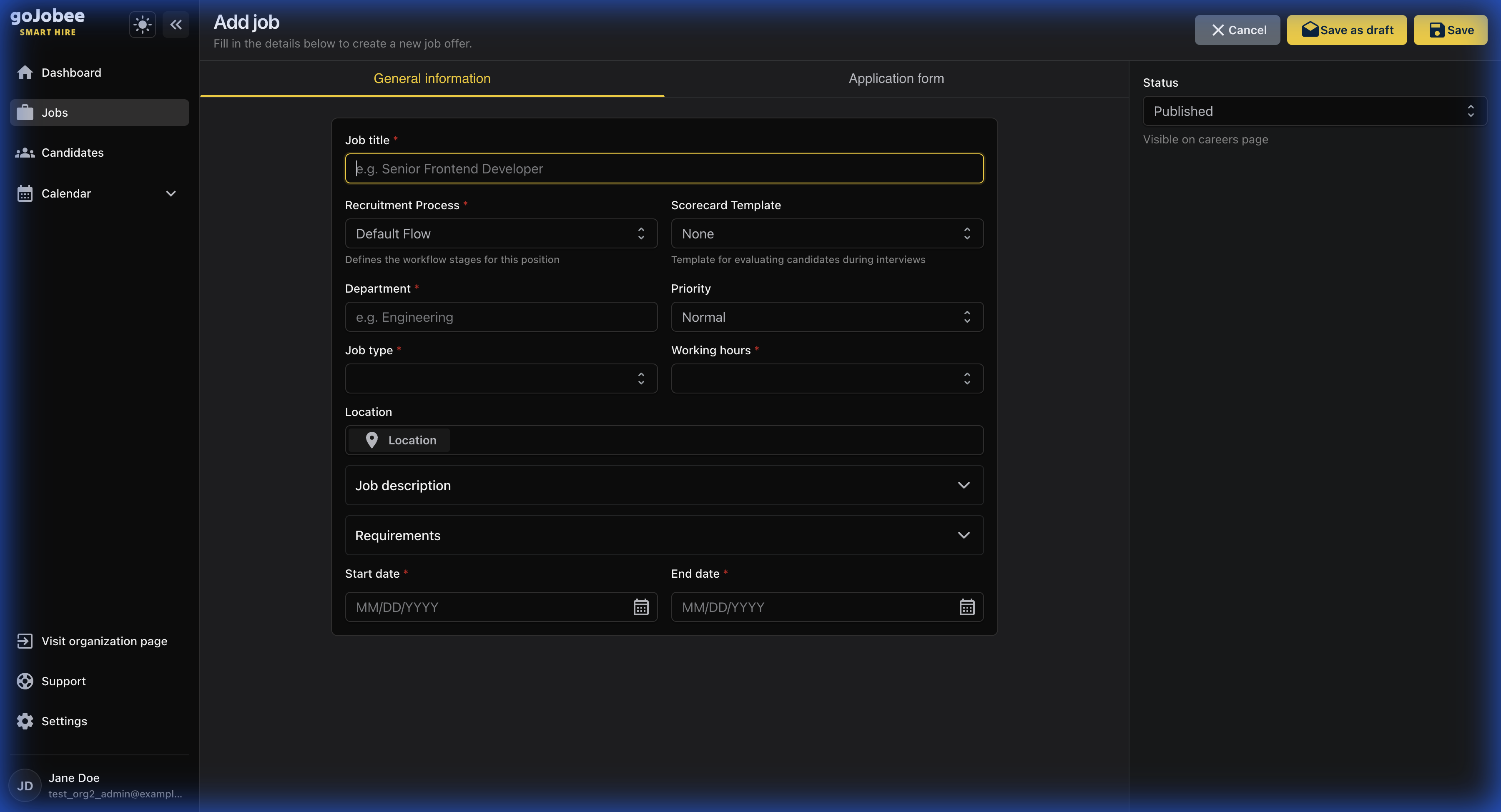 Understanding the Job Creation Form
